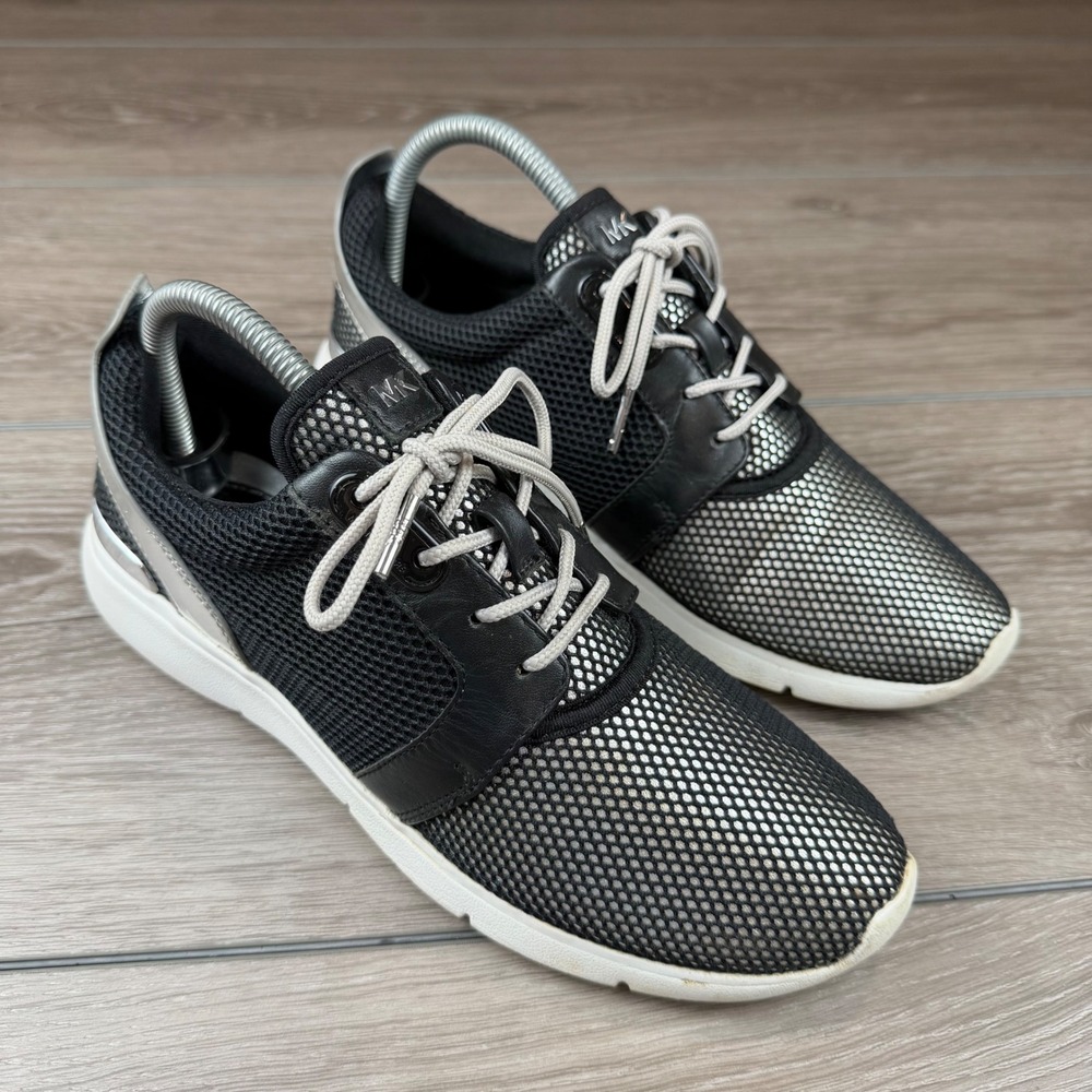 Michael Kors Womens Sneakers Mesh Lace Up Silver Black 8.5M